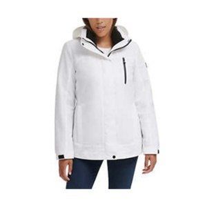 Calvin Klein NWT Ladies Jacket in White Size Extra Large Hooded Zip Pockets